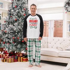 Cozy and soft matching family pajamas with plaid design and a humorous message for Santa for the holiday season, perfect for family bonding time.
* Please add each size separately to your shopping cart
* Each size includes 1 set of pajamas (1 top+1 bottom), or 1 romper, or 1 pet bandana.
* For children's safety, pajamas should be snug-fitting or flame-resistant. These kids' and babies' pajamas are flame-resistant.
* Drawstring and pockets on tops.
* Plaid design on bottoms.
* Round neckline 
* L Green Plaid Pants, Matching Family Pajamas, Family Bonding, Family Pajamas, Plaid Pants, Plaid Design, Christmas Pajamas, Pet Bandana, Green Plaid