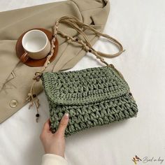 Bird in Bag - Seaside Chic Woven Bag - Bohemian Vibes for Women Green Details, Bohemian Vibes, Woven Bag, Bird In Bag, Bag Bag, Square Bag, Textures Patterns, Boho Chic, Straw