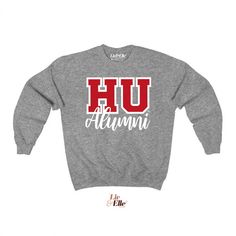 HU™ Howard University Alumni SweatshirtOfficially licensed collegiate apparel Design: A premium raised flock design adds dimension and a soft, suede feel to this custom sweatshirt. Colors:• Navy Blue (red text/white outline)• Ash Grey (red text/blue outline)• Heather Grey (red text/white outline) Discover More Licensed Howard University Apparel Celebrating Black excellence. Building legacy.Join the scholar community: @BlackandScholared