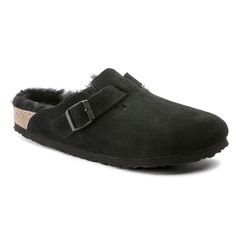 Boston Suede Leather Boston Shearling, Birkenstock Boston Shearling, Black Birkenstock, Black Clogs, Suede Clogs, Black Slippers, Birkenstock Women, Slide Slippers, Calf Muscles