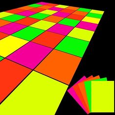 an image of colorful squares on a black background with color swatters in the foreground