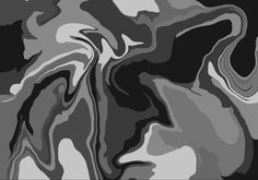 an abstract black and white painting with wavy lines