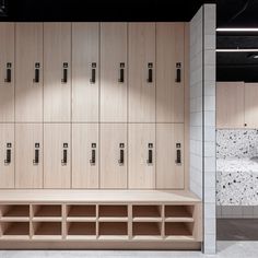 the lockers are lined up against the wall