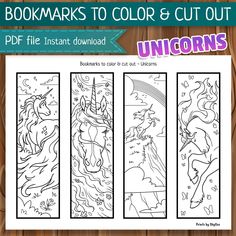 unicorns coloring bookmarks to color and cut out