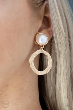 Vintage Veracity Gold ✧ Clip-On Earrings Clip-On Earrings Accessories Website, Pink Bubbles, Gold Clips, Paparazzi Accessories, Affordable Jewelry, Paparazzi Jewelry, Trendy Accessories, Gold Hoop, Pearl Drop