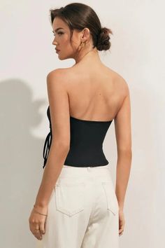 Pull-Tie Tube Top – 9Teen Boutique Fitted Ruched Bandeau Halter Top, Casual Halter Neck Tube Top For Night Out, Trendy Stretch Strapless Halter Top, Strapless Stretch Halter Top Trendy, Trendy Strapless Stretch Halter Top, Chic Solid Color Off-shoulder Tube Top, Chic Off-shoulder Tube Top, Casual Bandeau Halter Top For Night Out, Chic Seamless Strapless Tank Top