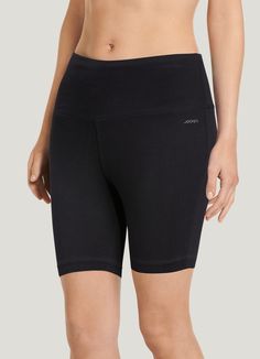 The Jockey® High Rise 10 Cotton Stretch Bike Short is made to help you go the extra mile (or more). Naturally soft, breathable cotton and shape-keeping spandex give a great fit, while the mesh waistband helps smooth and support. A moisture-wicking gusset helps you keep your cool, and the tag-free design helps eliminate chafing so you can keep going in greater comfort. | Jockey® High Rise Cotton Stretch 10" Bike Shorts in Black Cotton Functional Activewear Shorts, Functional Cotton Activewear Shorts, Athleisure Cotton Biker Shorts, Solid Cotton Biker Shorts For Athleisure, Cotton Biker Shorts For Athleisure, Cotton Mid-thigh Biker Shorts, Sporty Fitted Cotton Biker Shorts, Fitted Cotton Biker Shorts, Fitted Cotton Sporty Biker Shorts