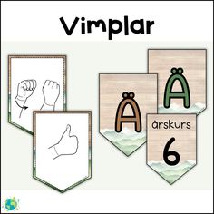 four posters with different shapes and numbers for the letter a, b, c, d