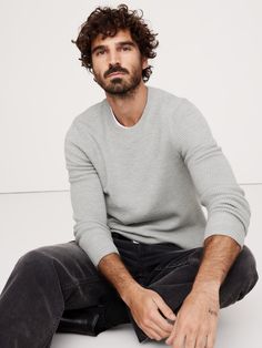 The sweater we reach for season after season, this classic crew-neck in 100% Merino wool is warm yet lightweight, breathable and moisture wicking.  This version features an almond thermal stitch that gives it texture and character.  We love to layer it over a crisp white T-shirt or underneath a flannel over shirt.  Classic:  A straight & easy fit.  Our wool is certified by the Responsible Wool Standard, which protects sheep and the land they graze on.  Crew neck.  Straight hem.  Standard fit.  L Thermal Stitch, The Sheep, Outerwear Sweater, Big And Tall, Stay Cool, Hip Length, The Land, New Woman, Crew Neck Sweater