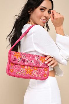 Bold Accent Hot Pink Multi Beaded Shoulder Bag Beaded Shoulder Bag, Wishlist 2024, Structured Shoulder, Lulu Fashion, Intricate Embroidery, Beaded Purses, Birthday Wishlist, Beaded Bags, Crafty Things