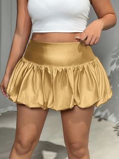 Plus Size Women High Waist Solid Color Bubble Hem A-Line Skirt, Summer Gold Casual   Knitted Fabric Plain Flared Non-Stretch  Women Plus Clothing, size features are:Bust: ,Length: ,Sleeve Length: Bubble Hem, Skirt Summer, Bubble Skirt, Plus Size Skirts, Boho Women, Kids Beachwear, A Line Skirt, Fashion Online Shop, Plus Clothing