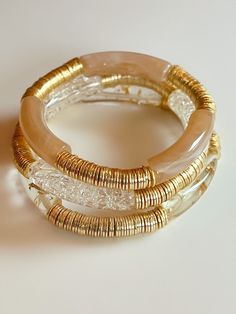 "This listing is for one bracelet. Each bracelet is made to approximately 7\". The bracelet is made out of 8mm acrylic bamboo tube beads and 18k 6mm brushed gold discs. Bamboo tubes and discs are strung so that each bracelet comes as close to 7\"- 7.5\" as possible. If you would like a smaller or larger size, please include a note in the personalization box and I can customize the size for you. To Order: -Select the style based on the name in the pictures of the bracelets. -Select the quantity T Dog Bracelets, Acrylic Tube, Bracelet Set Silver, Sterling Silver Bead Bracelet, Rubber Bracelets, Ball Bracelet, Silver Bead Bracelet, Name Bracelet, Tube Beads