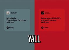 two red and grey squares with the words y'all on them in different languages