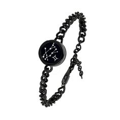 a black chain bracelet with zodiac signs on it