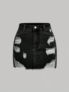 Women Pockets Frayed Hem Short Denim Skirt Black Sexy   Denim Plain Straight Medium Stretch  Women Clothing, size features are:Bust: ,Length: ,Sleeve Length: Denim Bodycon Skirt, Denim Skirt Black, High Waisted Denim Skirt, Short Denim Skirt, Denim Skirt Women, Short Denim, Women's Shapewear, Body Con Skirt, Kids Sleepwear