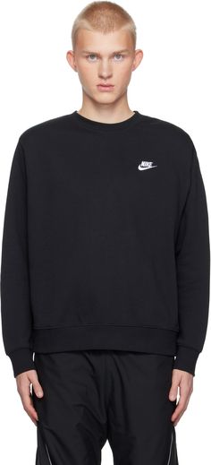 Cotton-blend fleece sweatshirt. · Rib-knit crewneck, hem, and cuffs · Logo embroidered at chest Please note that this item may be shipped only within North America. Supplier color: Black/White Black Sportswear, Fleece Sweatshirt, Knit Crewneck, Mens Activewear, Nike Black, Logo Embroidered, Black Nikes, Apparel Accessories, Rib Knit