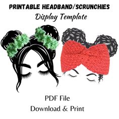 ♥Listing is for 1 DIGITAL PDF file only ♥PDF files are NOT EDITABLE These templates are great for displaying your handmade headbands, ear warmers, earmuffs, scrunchies, and messy bun hats.    You get a PDF  file with 2 pages.  One page has a template with curly hair and the other straight.  These templates are very easy to use;  simply print on cardstock on your own printer and cut around the edge. You can print as many as you need for your display of your handmade items. These templates can be printed on 8.5 X 11 paper.  For best results print on cardstock.  This is a listing for digital download.  No physical product will be shipped. There is no refund or exchange on this product.  If you have any questions please message me. Printable Headband, Hair Display, Messy Bun Hats, Display Template, Headband Display, Messy Bun Hat, Bun Hat, Handmade Headbands, Pdf Templates