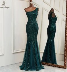 Mermaid Evening Dresses Sexy One Shoulder Dress on Storenvy Fancy Dresses Green Mermaid, Green Floor-length Mermaid Dress For Gala, Sleeveless Green Mermaid Evening Dress, Embellished Fitted Green Mermaid Dress, Green Embellished Floor-length Mermaid Dress, Wedding Dress Brands, Gold Evening Dresses, Evening Party Gowns, Formal Party Dress