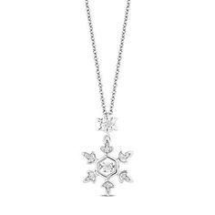 The snowflake is a symbol of transformation, of purity, and of the importance of keeping things in perspective. This Snowflake necklace from the Enchanted Disney Fine Jewelry Collection would make a lovely jewelry to wear to be reminded always of the power of humility that encompasses self-awareness and acceptance of one's strengths and weaknesses. Crafted in sterling silver and decorated with 0.07 cttw of diamonds, this little sparkler is capable of bringing a huge impact in your day-to-day lif Cheap Silver Disney Jewelry, Cheap Disney Silver Jewelry, Unstoppable Love Aqua Marine Snowflake Necklace Zales, Elsa Snowflake, Enchanted Disney, Enchanted Disney Fine Jewelry, Disney Fine Jewelry, Snowflake Necklace, Disney Elsa