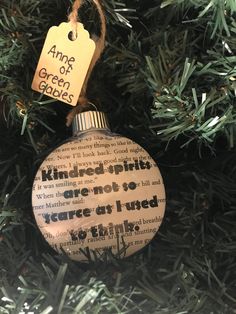 an ornament hanging from a christmas tree with the words kindred apples written on it