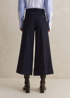 Wool-Blend Exaggerated Crop Pant Navy