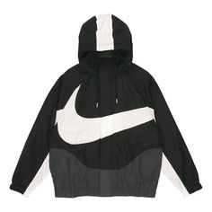 The Men's Nike Sportswear Swoosh Hooded Woven Large Logo Jacket Autumn Black is the perfect combination of style and comfort. The black colorway and large logo make it the perfect addition to any wardrobe. The lightweight fabric and adjustable hood make it ideal for outdoor activities, while the unique design is inspired by the Nike Sportswear series. Whether you're running errands or taking a walk, this jacket is sure to keep you warm and stylish. Stand Collar Jacket, Stand Collar Jackets, Logo Knit, Collar Jacket, Sports Jacket, Black Jacket, Stylish Sneakers, Nike Sportswear, Men's Nike