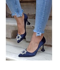 The harmony of navy blue and satin with stone details... It is a very stylish product. You will love to combine it with your clothes. Made of Satin Material. Heel Length is 9 cm. Blue Wedding Shoe, Navy Blue Wedding Shoes, Blue Stilettos, Navy Blue Heels, Bridal Shoe, Blue Wedding Shoes, Stone Wedding, Navy Blue Wedding, Blue Heels