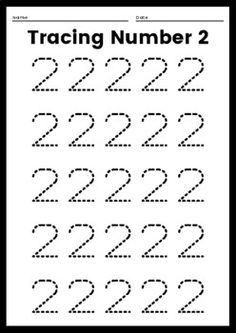 a number 2 worksheet with numbers and dots on the page, which includes two lines