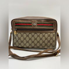 Vintage Gucci Sherryline Crossbody Bag Classic Gucci Monogram Coated Canvas With Brown Leather Beige Leather Interior Gold Hardware Brown Leather Strap Adjustable 17-19” This Item Is Pre-Owned So There Are Signs Of Wear Such As Cracked, Dry, And Peeling Leather, Fraying, Tarnished Hardware, Scuffs, Scratches, And Other Types Of Marks/Wear Due To Regular Use. Please Refer To The Photos For More Details. Available In Store For $390 Zarjp81808 Gucci Monogram, Gold Interior, Brown Leather Strap, Leather Interior, Vintage Gucci, Gucci Bag, Gold Hardware, Leather Straps, Brown Leather