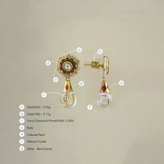 Gold(22K) : 3.55gGold(18K) : 3.17gUncut Diamond/Vilandi/Polki: 0.65ctGemstones : Ruby, Natural Crystal and Cultured PearlsOther: Red Enamel Note : These earrings may fit differently depending on your ear type. Gold Diamond Gemstone Earrings, Fusion Style Yellow Gold Earrings With Gemstone Accents, Fusion Yellow Gold Earrings With Gemstone Accents, Gold Diamond Earrings With Gemstones, Yellow Gold Fusion Earrings With Gemstone Accents, 22k Gold Gemstone Earrings For Formal Occasions, Gold Gemstone Bridal Earrings, Gold Gemstone Bridal Earrings For Celebration, Fusion Style Yellow Gold Bridal Earrings For Celebration