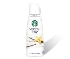 a bottle of vanilla latte creamer on a white background