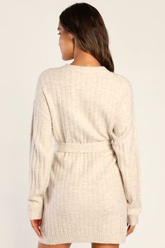 There's nothing better than falling leaves, pumpkin spice, and the Lulus Wishing on Winter Cream Cable Knit Mini Sweater Dress! Ultra soft and comfy cable knit shapes this seasonal dress that has a crew neckline and relaxed bodice, framed by long sleeves. The bodycon silhouette features a tying sash at the waist before falling to a figure-skimming mini hem. Contrasting ribbed knit accents the neckline and hemline. Fit: This garment fits true to size. Length: Mid-thigh. Size medium measures 32.5" Fall Cable Knit Sweater Dress, Fall Cable Knit Crew Neck Sweater Dress, Fall Chunky Knit Crew Neck Sweater Dress, Beige Cable Knit Sweater Dress, Cozy Cable Knit Sweater Dress For Fall, Casual Cable Knit Crew Neck Sweater Dress, Cozy Cable Knit Dresses For Fall, Cozy Beige Cable Knit Sweater Dress, Fall Cable Knit Dresses