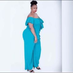 In Very Good Condition. Never Been Worn. Size 4xl-6xl. Blue Fitted Off-shoulder Jumpsuits And Rompers, Fitted Blue Off-shoulder Jumpsuits And Rompers, Chic Off-shoulder Blue Jumpsuit, Ruffle Jumpsuit, Pant Jumpsuit, Jumpsuit Romper, Off The Shoulder, Off Shoulder, Color Blue