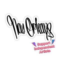 the new orleans support independent arts sticker is shown in black ink on a white background