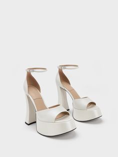 White Michelle Leather Platform Sandals | CHARLES & KEITH