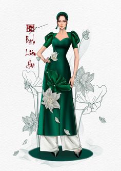 Clothes For Women In 30's, Vietnamese Clothing, Womens Prom Dresses, Dress Sketches, Creative Embroidery, Loose Outfit