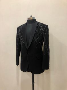 Buy Hand Embroidered Fancy Tuxedo Suit for Men Wedding Wear Tuxedo Suit for Men Embroidered Tuxedo Suit for Men wedding Wear Tuxedo for Men Online in India - Etsy Tailored Embroidered Tuxedo For Groom, Tailored Long Sleeve Unstitched Suit For Groom, Designer Tuxedo For Groom, Festive Occasion, Designer Fitted Blazer For Reception, Designer Custom Fit Tuxedo, Embroidered Notch Lapel Blazer For Wedding, Festive Tuxedo Blazer For Ceremonies, Elegant Fitted Embellished Unstitched Suit, Fitted Bandhgala For Groom Party Wear