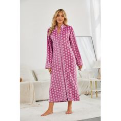 Sleepwear Women's Zipper Front Robe Full Length Duster Color: Pink, Size: XXL | Bungalow Rose Girl Mid-Calf Bathrobe w / Pockets Polyester | 44 H in | Wayfair Pink Bungalow, Fun Dresses, House Night, Rose Girl, Rose Color, Sleepwear Women, Bungalow Rose, Mid Calf, Front Zipper