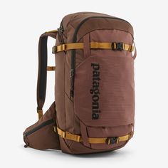 the patagon backpack is brown and has straps around it's back pocket