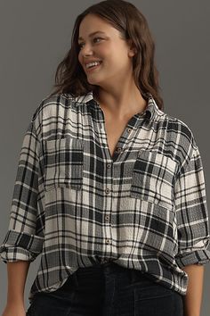 The Hadley Relaxed Buttondown Shirt defines versatility. With an easy-cool fit, it can be both an outfit star and a supporting cast member in your wardrobe – you decide. | The Hadley Relaxed Buttondown Shirt by Pilcrou200b: Plaid Edition in Black, Women's, Size: Medium, Polyester/Viscose/Elastane at Anthropologie Relaxed Button-up Shirt For Fall, Casual Plaid Tops With Placket, Casual Shirttail Hem Top With Button Closure, Plaid Top With Button Closure And Relaxed Fit, Plaid Tops With Button Closure And Relaxed Fit, Effortless Casual Tops With Button Closure, Casual Plaid Top With Shirttail Hem, Relaxed Long Sleeve Top With Button Closure, Plaid Button-up Top For Casual Gatherings