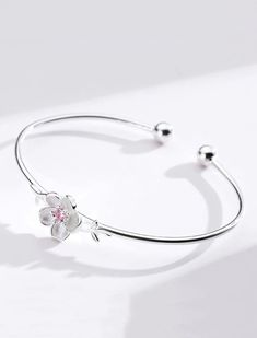 Our Delicate Daisy Floral Cuff Bracelet is Adorably Chic and Contains a Precious Pink Gem in its Center. On Trend, Simply So Beautiful and Makes a Perfect Gift. by Madison Charmed Adjustable Silver Flower Bangle, Silver Flower Cuff Bracelet For Gift, Rustic Fox, Floral Cuff Bracelet, Floral Cuff, Silver Jewelry Diy, Jewellery Indian, Silver Jewellery Indian, Pink Gem