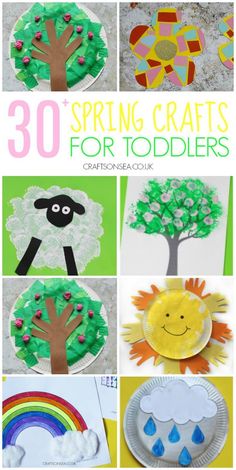 the top ten spring crafts for toddlers with pictures of trees, clouds and rainbows