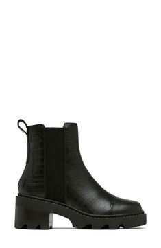 An essential Chelsea boot with a sleek, waterproof leather upper and lug sole can easily be styled up or down to match your mood. Waterproof: protects against rain, puddles and slush to keep feet dry in wet conditions 2 1/4" heel; 3/4" platform (size 8.5) 5 3/4" shaft Pull-on style with elastic gore insets Removable insole Leather and textile upper/textile and synthetic lining/rubber sole Imported Sorel Joan, Chelsea Boots Women, Platform Block Heels, Wrap Heels, Chunky Block Heels, Athleisure Fashion, Chelsea Boot, Wedge Boots, Wide Leg Denim