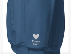 This personalized sweatshirt with children(s) names on the sleeve is so precious. The embroidery is not only beautiful and unique, it will be treasured for many years to come! These make a great gift for you, her, grandma gift, new mom gift, bride, wife... or save them for a perfect Christmas gift! Font of the embroidery will be as pictured & all letters across the chest will be automatically capitalized (this cannot be changed). Hoodie: Unisex Model - Size small wearing Medium True to size -Siz Blue Long Sleeve Hoodie With Custom Embroidery, Blue Hoodie With Custom Embroidery, Blue Custom Embroidered Hoodie, Customizable Long Sleeve Blue Hoodie, Customizable Blue Long Sleeve Hoodie, Customizable Blue Hoodie With Long Sleeves, Blue Customizable Hoodie, Customizable Blue Casual Hoodie, Minimalist Mama