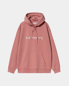 Color: Dusty Rose / Moonbeam - The Women's Hooded Carhartt Sweatshirt is made from heavyweight polycotton jersey with a brushed, fleece-like backing. It also has a regular fit. An embroidered Script Logo appears across the chest. _* 100% Cotton, Regular fit, Garment-washed, Kangaroo pocket, Embroidered Script Logo Carhartt Sweatshirt, Carhartt Sweatshirts, Carhartt Logo, Carhartt Hoodie, Black Hood, Carhartt Work In Progress, Carhartt Women, Man Logo, Carhartt Mens