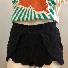 Brand New Condition Black Lace Shorts From Urban Outfitters. Brand Is “Pins And Needles”. Elastic Waist Band. Scalloped Edging With Front Flaps. Size Small Spring Bottoms With Built-in Shorts For Going Out, Flirty High-waisted Shorts With Built-in Shorts, Black Bottoms With Short Inseam For Vacation, Flirty Short Bottoms For Night Out, Black Bottoms With Elastic Waistband For Date Night, Black Summer Shorts For Night Out, Fitted Black Summer Bottoms, Summer High-waisted Shorts For Night Out, Casual High Waist Shorts For Date Night