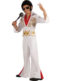 Boys' Elvis Costume - Deluxe - costumes.com Kool Aid Man Costume, Elvis Costume, Fancy Dress Up, Year 6, Costume Shoes, Red Scarves, White Jumpsuit, Pet Costumes, Mens Costumes