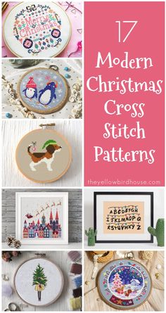 modern christmas cross stitch patterns with text overlay