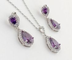 Amethyst Bridal Set Purple Wedding Cubic Zirconia Set Amethyst Bridal Jewelry Set Purple Bridesmaid Jewelry Set Purple Crystal Jewelry Set Lavender Jewelry With Diamond Accents For Wedding, Lavender Wedding Jewelry With Diamond Accents, Purple Cubic Zirconia Jewelry With Sparkling Stones, Formal Purple Jewelry With Sparkling Stones, Purple Rhinestones Jewelry For Anniversary, Purple Rhinestone Jewelry For Anniversary, Purple Jewelry With Sparkling Stones For Anniversary, Sparkling Purple Jewelry For Gift, Sparkling Purple Jewelry Gift