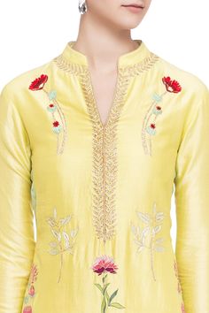 Yellow kurta with all-over embroidery and notched mandarin collar. Comes with pink palazzo.
Component: 2
Embroidered
Neckline: Mandarin Collar
Sleeve Length: Three Quarter
Fabric: Silk Chanderi
Color: Yellow, Pink
Straight kurta
Notched round neckline - Aza Fashions Semi-stitched Slub Silk Salwar Kameez With Floral Embroidery, Silk Sets With Multicolor Resham Embroidery, Silk Set With Multicolor Resham Embroidery, Fitted Sharara With Multicolor Floral Embroidery, Elegant Sharara With Multicolor Embroidery, Elegant Multicolor Embroidered Sharara, Designer Silk Sets With Intricate Embroidery, Elegant Embroidered Sharara With Multicolor Embroidery, Elegant Embroidered Multicolor Sharara